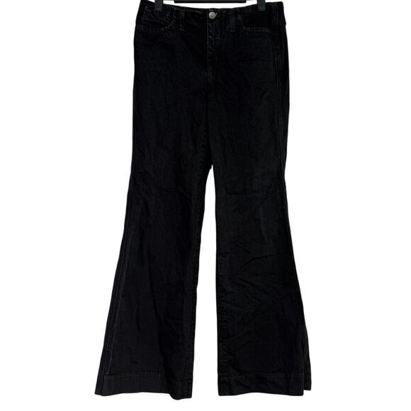 ZARA Mid Rise Wide Flare Leg Full Length Boot Cut Jean 100% Cotton 4 Black #4117 - Picture 13 of 15